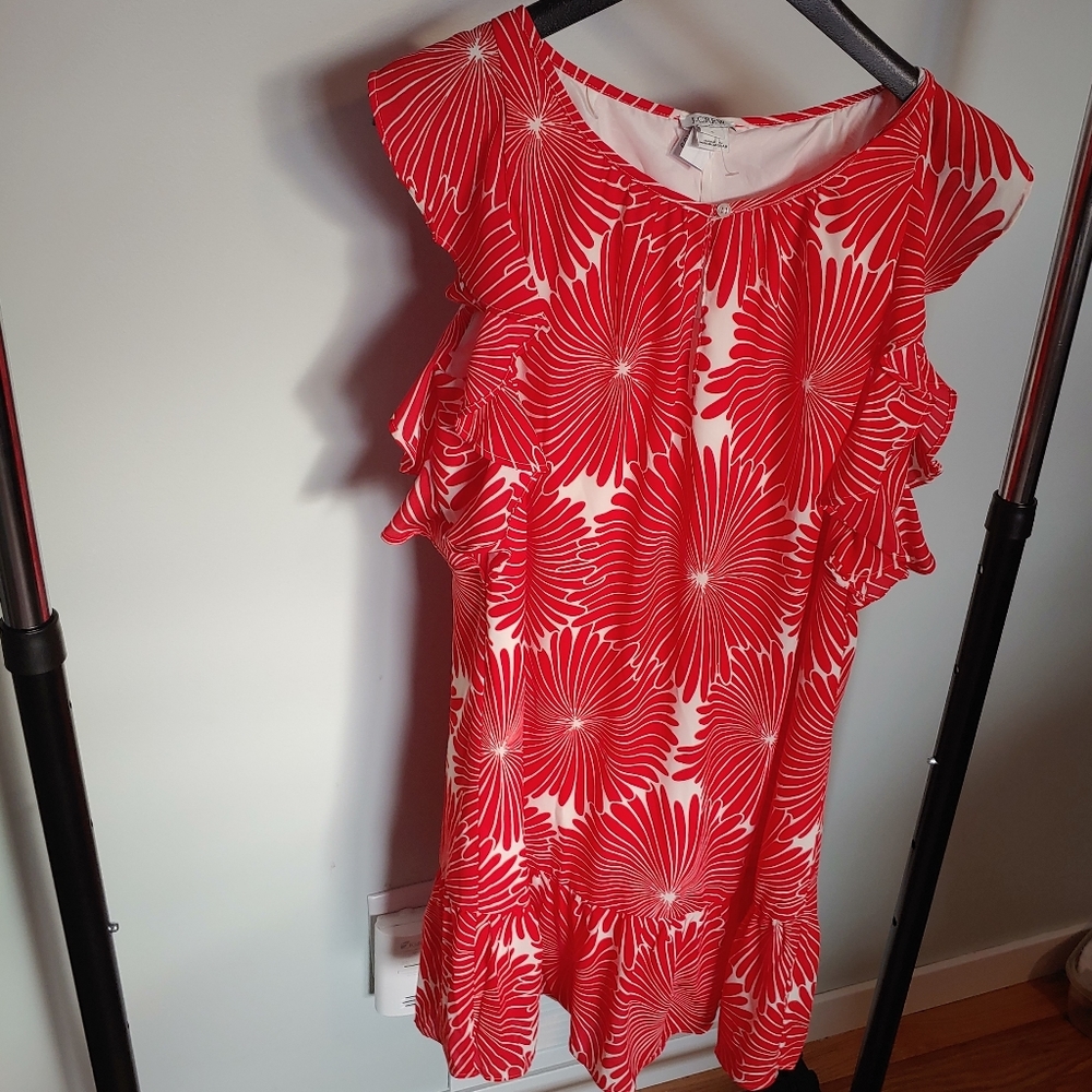 J.Crew Red Ruffle Print Dress